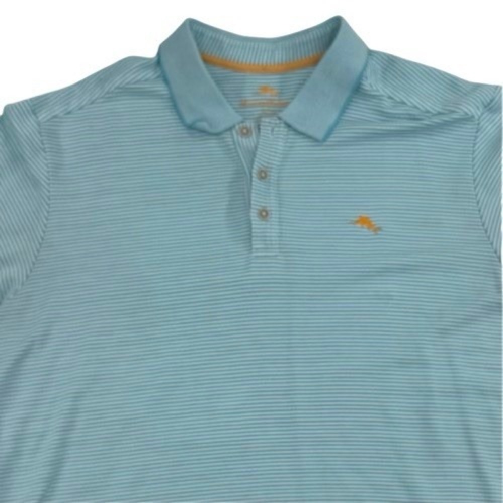Tommy Bahama Mens XL Blue White Striped Pima Cotton Polo Shirt Short Sleeve